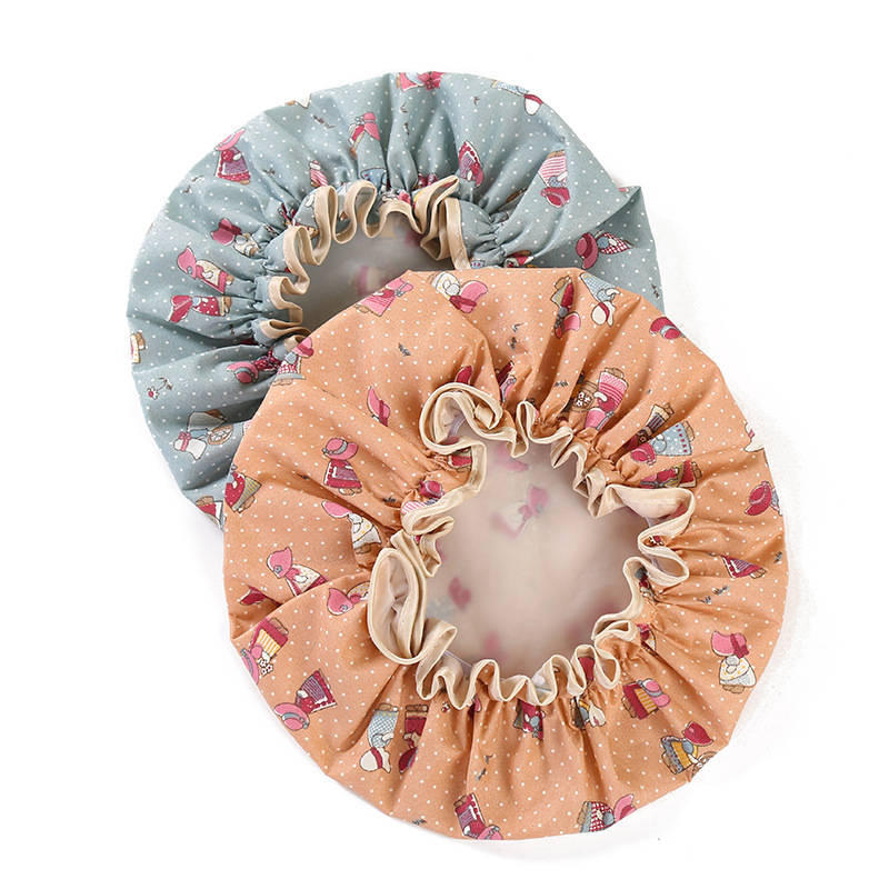 High quality luxury Double layer water-proof reusable cotton fabric shower caps for bathing salon