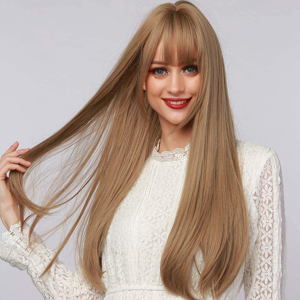 brown 30# Long Straight human Hair Wig blonde stylish design with natural pretty soft looking for Women
