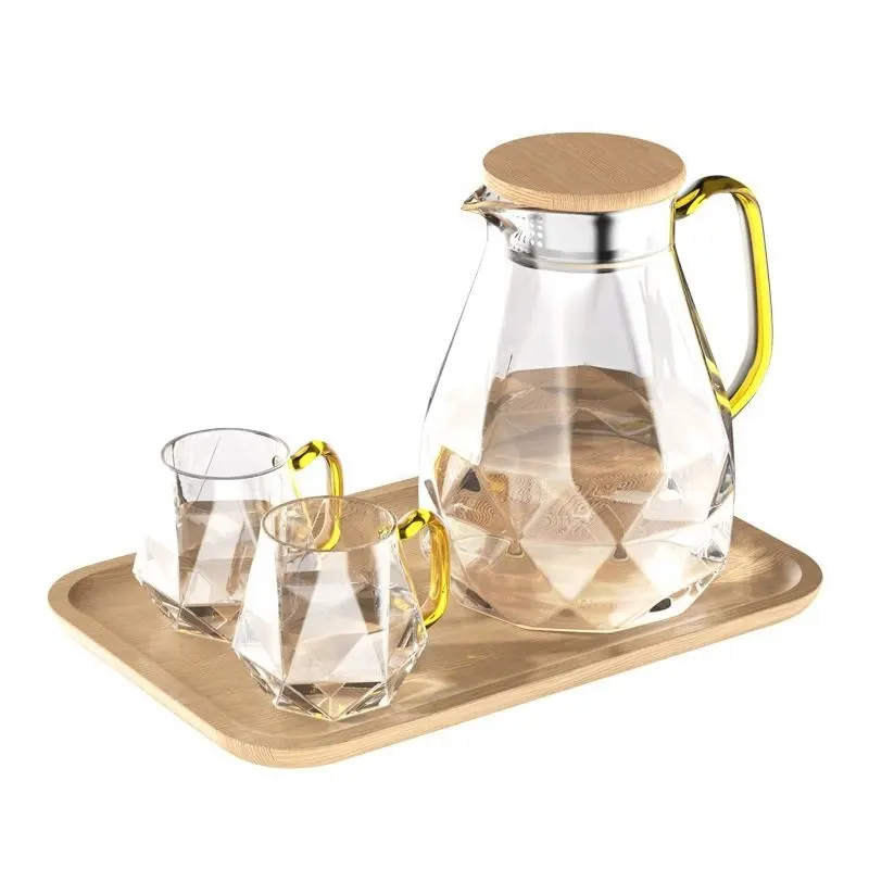 Custom 1.5L Hand Blown Borosilicate Diamond Water Jug Coffee Kettle Glass Pitcher Set