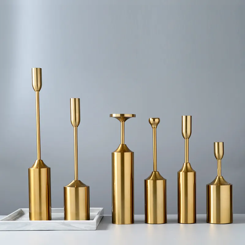 6pcs one set plating gold candle holder decorative table centerpiece modern candle stick for decoration