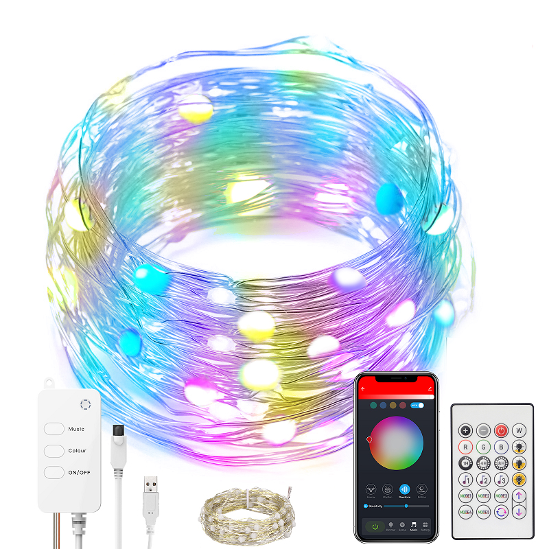 LED Patio Curtain String Light Copper Wire Fairy Ball Light RGB BT-compatible Remote Control Home Christmas Wedding Party