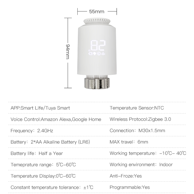 AVATTO Tuya Zigbee 3.0 Programmable Smart Thermostat Radiator Valve TRV Temperature Controller Work with Alexa Google Home Alice