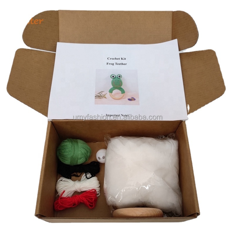 Cotton Frog Crochets Kids Safe Wooden Ring Teething Toys Amigurumi Crochet Doll Kit