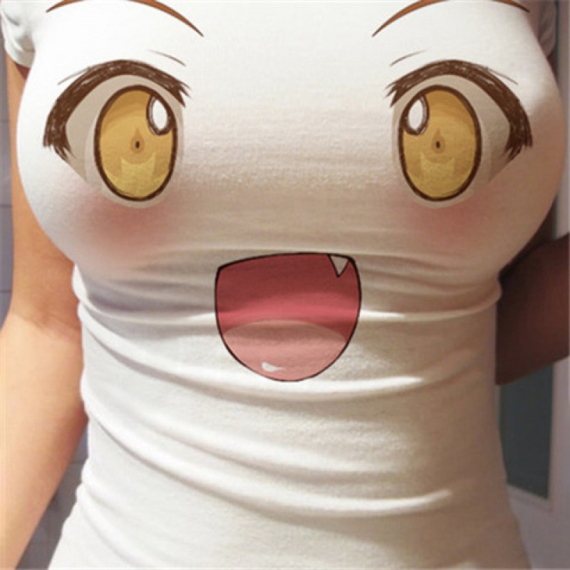 2020 DTG 3D глаза на груди для женщин леди Kawaii милые комиксов футболка