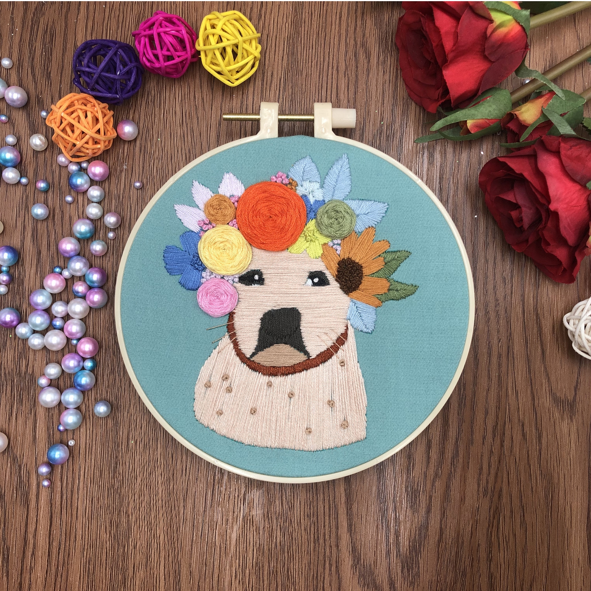 Dog Embroidery Kit for Adults with Hoop, Thread, Needles, DIY Craft for Beginner
