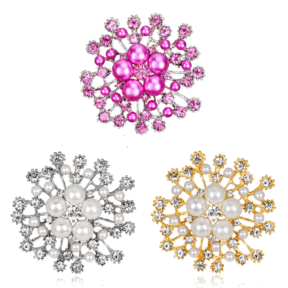 Wholesale Exquisite Crystal Flower Snow Brooches For Women Girls Corsage Pins Pearl Rhinestone Brooch Pins