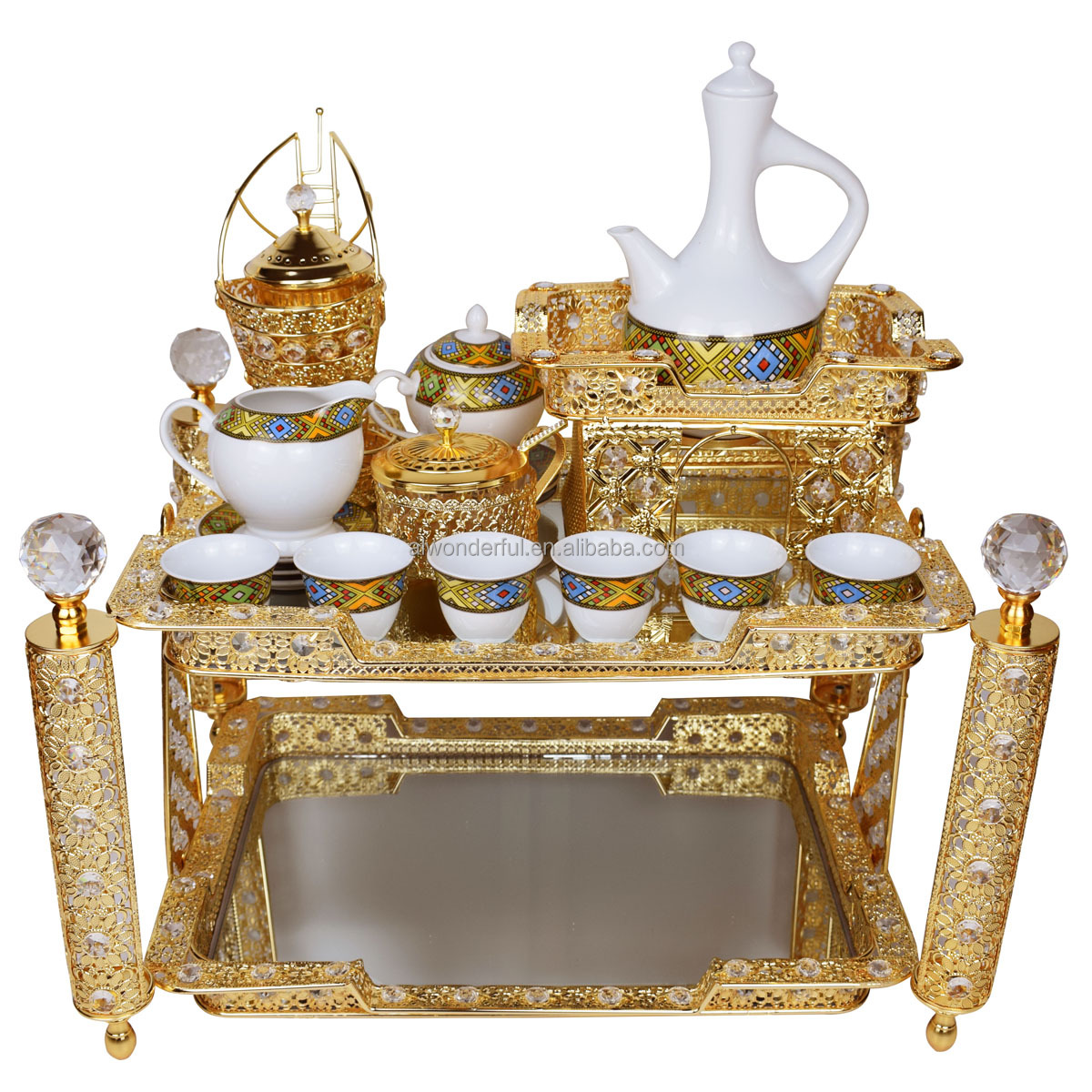 2023 hot sale ethiopian metal coffee tray set with cup and saucer