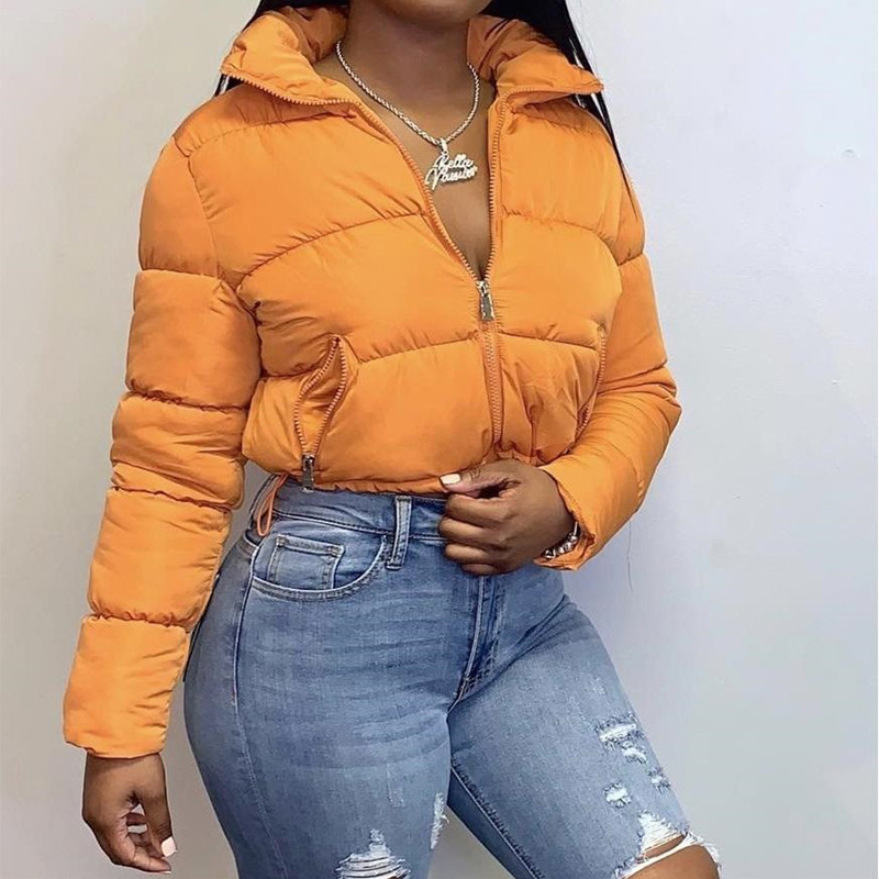GHX4601 2021 Fashion Winter Clothes Women Down Puffer Jacket Zipper Emale High Quality Cropped Bubble Coat