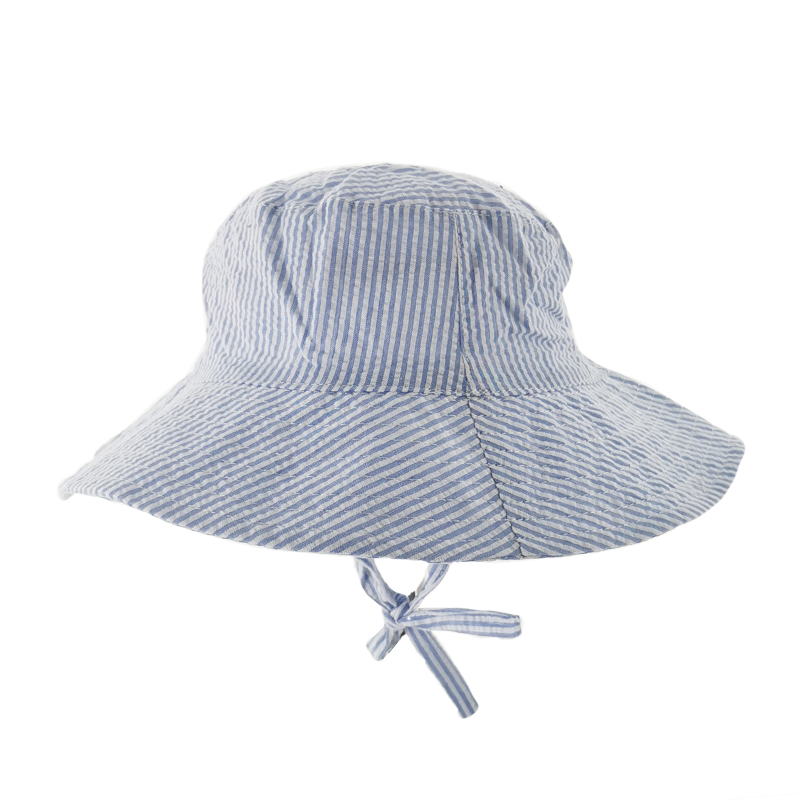 Hot selling striped cotton fabric bucket hats with rope for baby