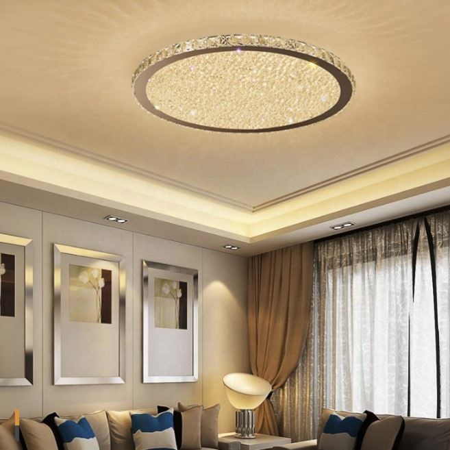 Modern Led Crystal Ceiling Lamp Hallway Living Room Ceiling Light Stainless Steel with remote control ETL60439