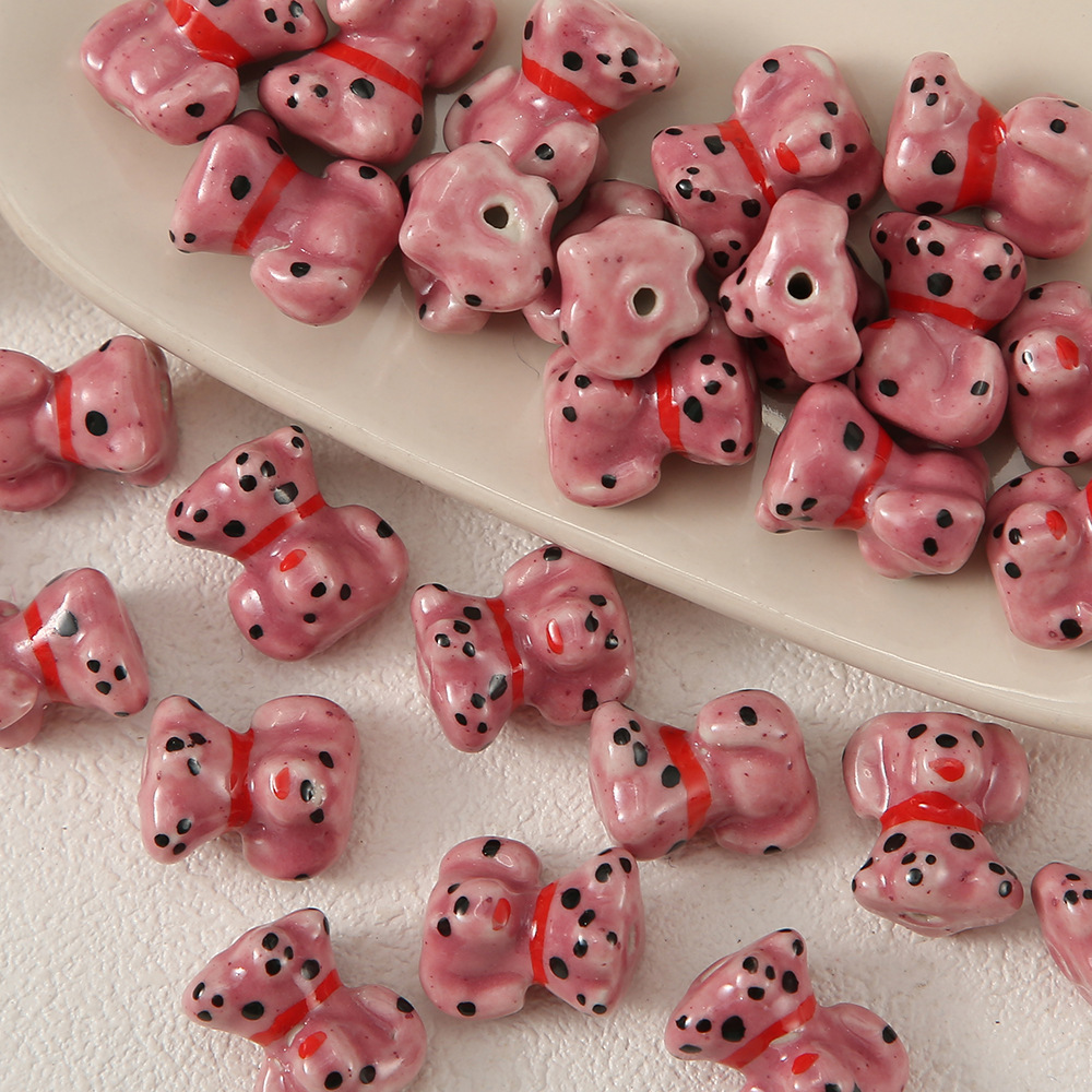 Ciyuan Hand-painted Cute Puppy Ceramic Bead Animal Spotted Dog Perforated Loose Dopamine Diy Handmade Bracelet Accessories