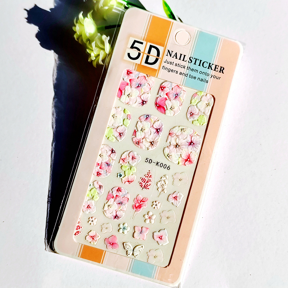 Hot Sell Private Label Self Adhesive Embossed 5D DIY Decals Nail Art Stickers
