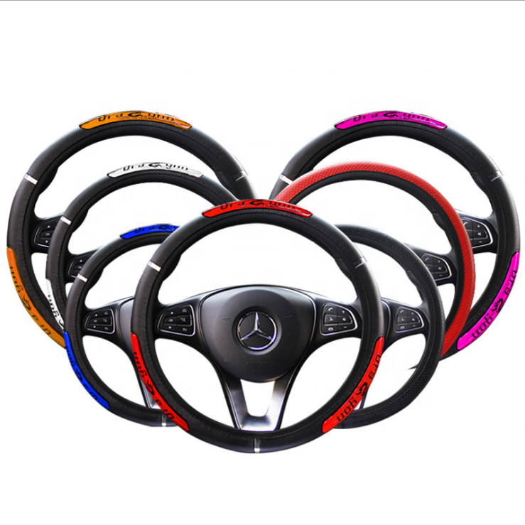 QCI073 Reflective Longteng Leather Car Steering Wheel Cover Without Inner Ring Elastic Band Grip Cover Universal