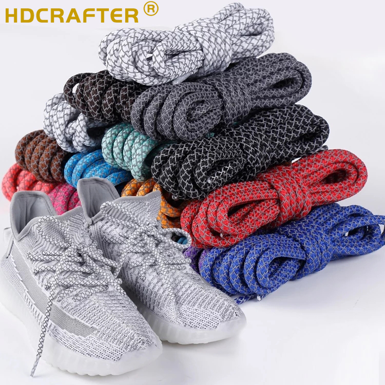 Светоотражающие шнурки HDCRAFTER 4 мм, спортивные шнурки для кроссовок, шнурки для обуви с круглой веревкой, длинные шнурки, шнурки