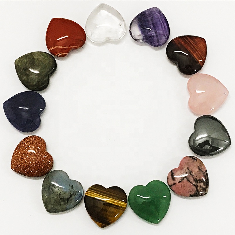Hot sale 25mm mixed gemstone hearts,heart shape loose gemstone beads for jewelry pendants/charms