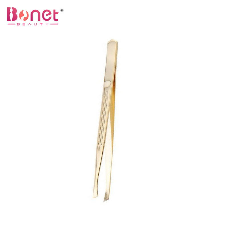 G04G Factory price cosmetic tool Gold-plated Series Custom Flat Eyebrow Tweezers