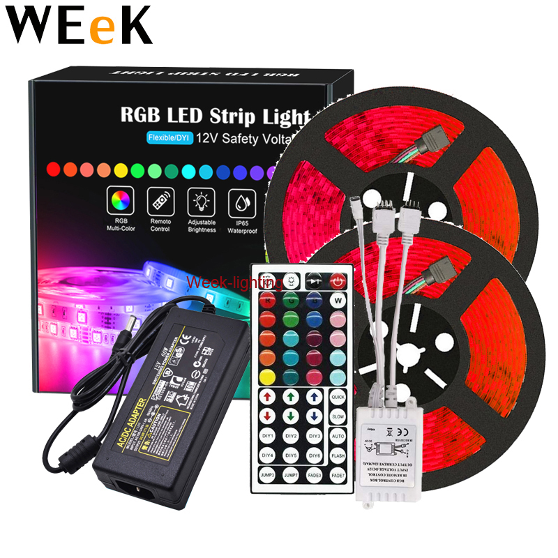 10 м RGB Водонепроницаемая светодиодная лента SMD 44 пульт дистанционного управления 12 В постоянного тока комплект питания 5050