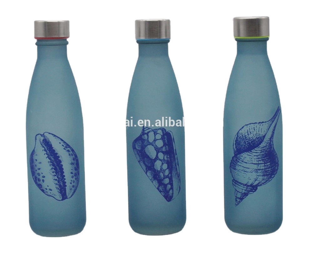 Ocean blue frosted shell decal стеклянная бутылка с цветным интерьером из нержавеющей стали