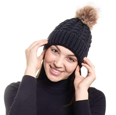 Thick knitted cashmere cap fleece knit hat wool cap beanies for women winter with leather hat patch