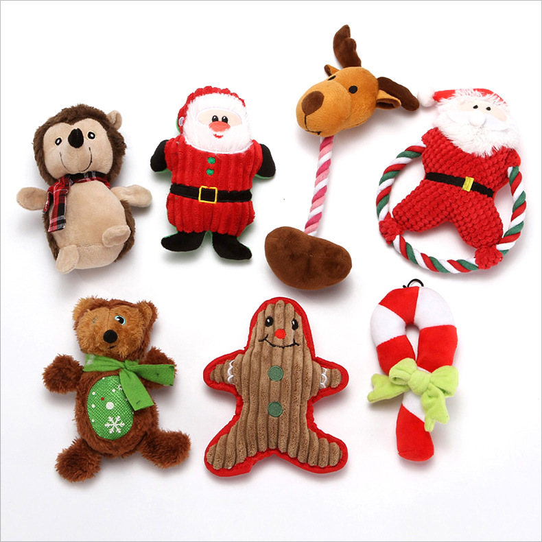 Christmas series santa claus squeaky plush dog chew toy dog puzzle chewing soft toys set
