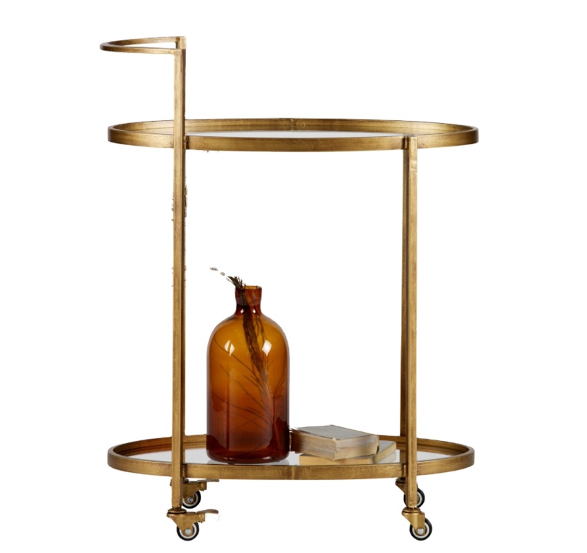 2 Tiers Hotel Furniture Room Serving Glass Top Luxury Modern Brass Bar Cart Wine Trolley