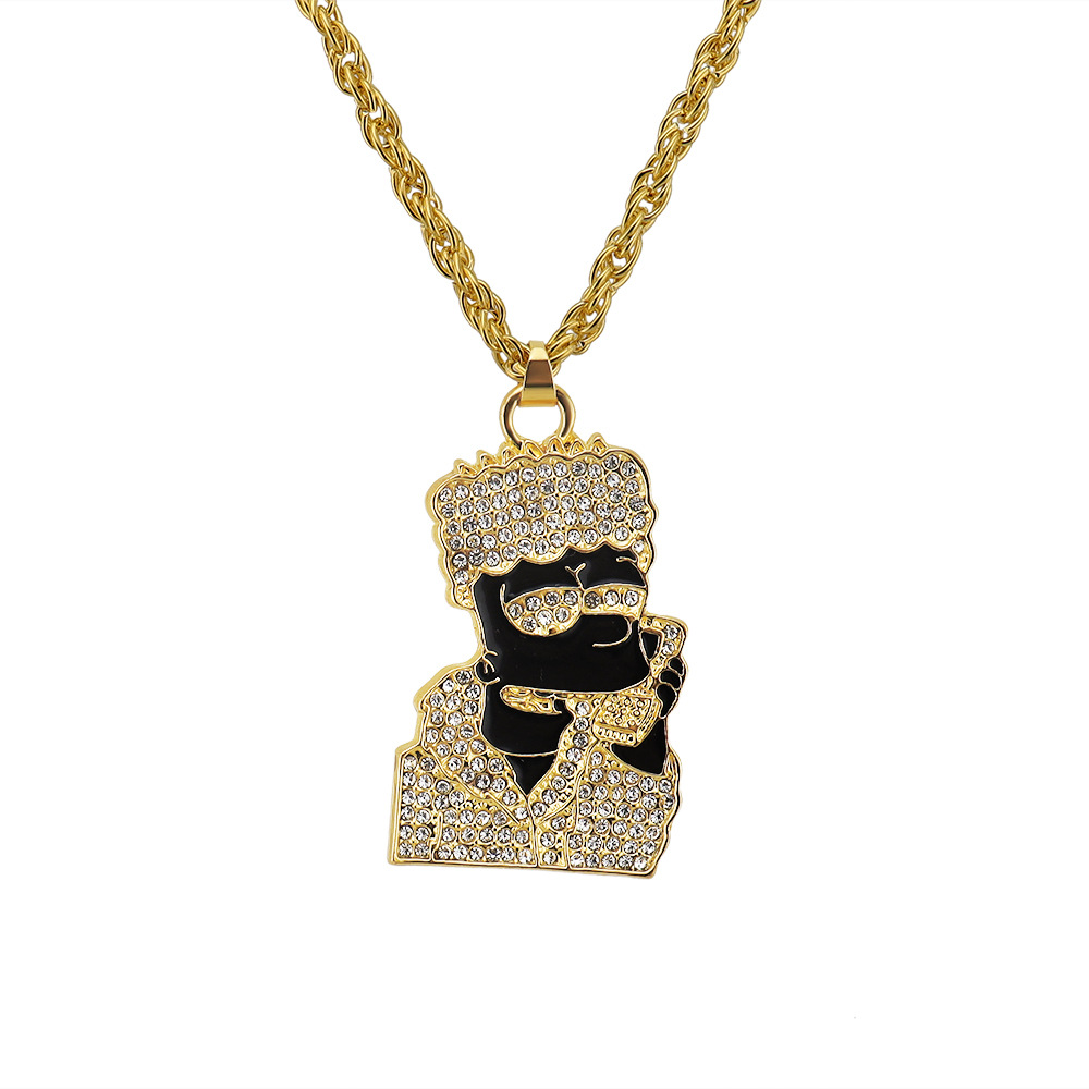 2021 New design gold plated Personalized Hiphop Cartoon Diamond Pendant Necklace For Unisex