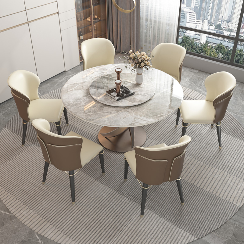 Modern design living room furniture with turntable luxury iron marble round dining table set