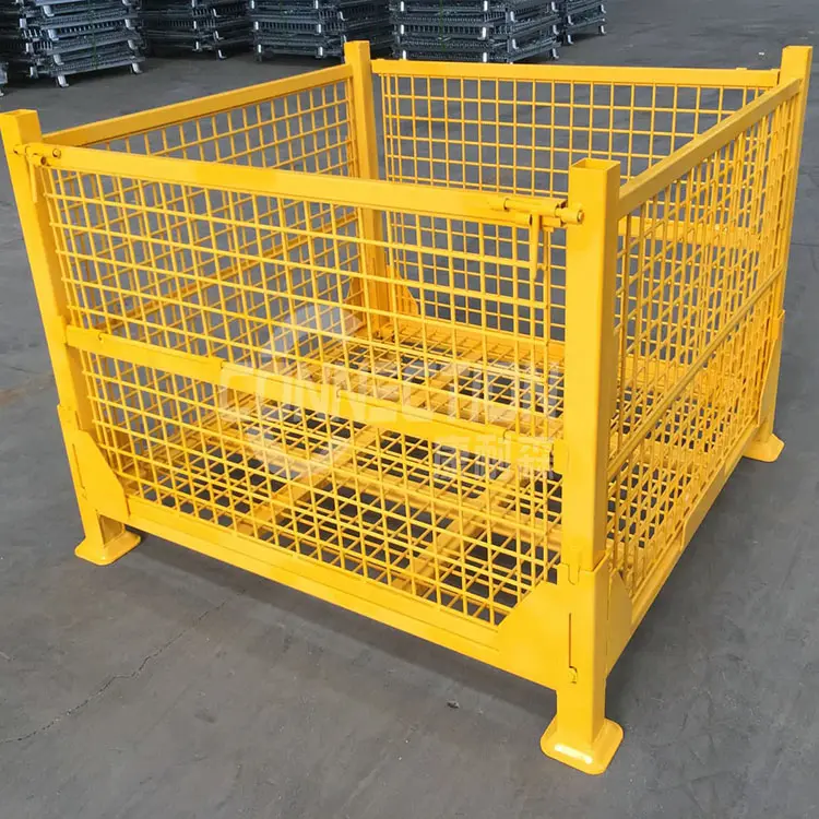 Pallet Mesh Cage Heavy Duty Stacking Folding Collapsible Powder Coating Steel Metal Storage Pallet Wire Mesh Stillage Cage