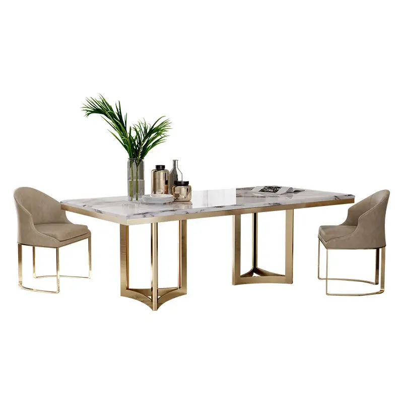 Modern Design Dining Room Furniture Top Black 6 Seats Marble Top Metal Legs Customized Dining Room Sets