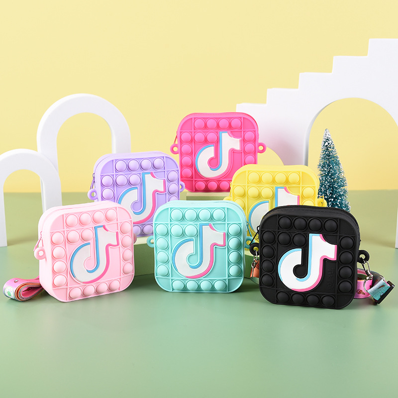 Оптовая продажа, силиконовый кошелек для монет Tiktok для девушек, сумка-сумочка для леди, Детская сумка через плечо, силиконовый кошелек Tik Tok Pop