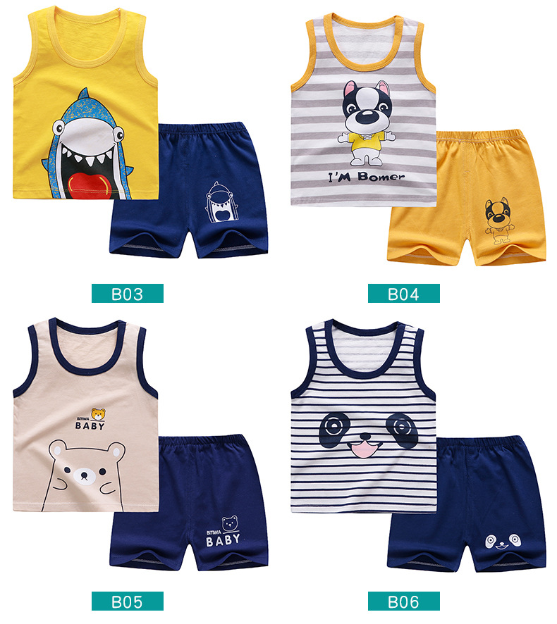 Kids' vest shorts set cotton Cartoon Baby tanktop shorts two piece set no sleeve boys girls summer clothes