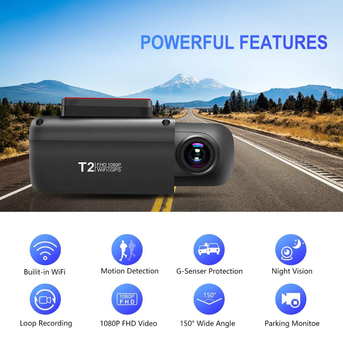 Автомобильный черный ящик с двойным 1080P камерой и Wi-Fi, поддержка мобильного телефона с помощью приложения на телефоне, встроенный GPS, высокое качество dash cam
