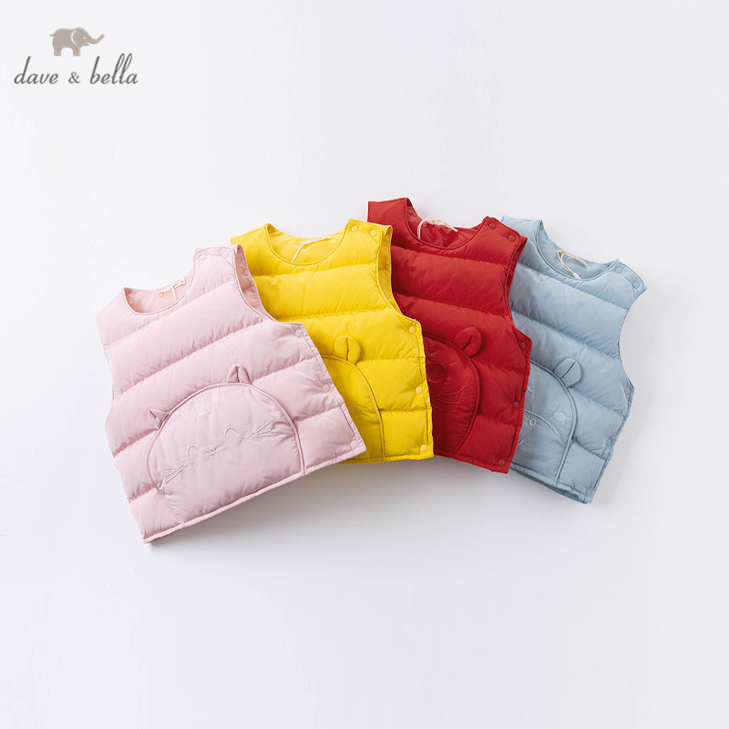 DBM16432 dave bella baby Зимний ультра легкий пуховик унисекс мультфильм без рукавов 90% белый утиный пух Подкладка пальто детское пальто