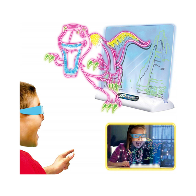 Light up Tracing Pad - Kids Magic Pad Light Up Drawing Board Education Dinosaur Doodle Glow Pad with 2 3D Glasses - Gift