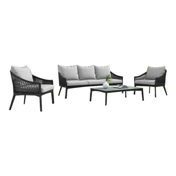 Wholesale patio furniture rope waiting area sofa aluminum Cushioned outdoor sofa set garden