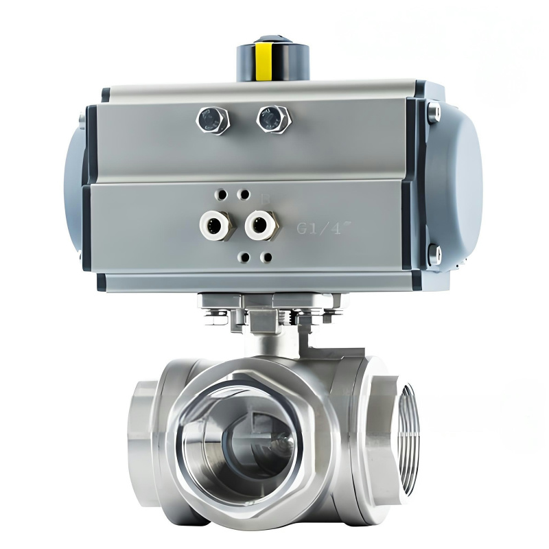CE/ISO/DIN/ABS Low Pressure Forged CF8 DN25/50/60 Stainless Steel Pneumatic 3 Way Thread Ball valve for oil gas water chemical