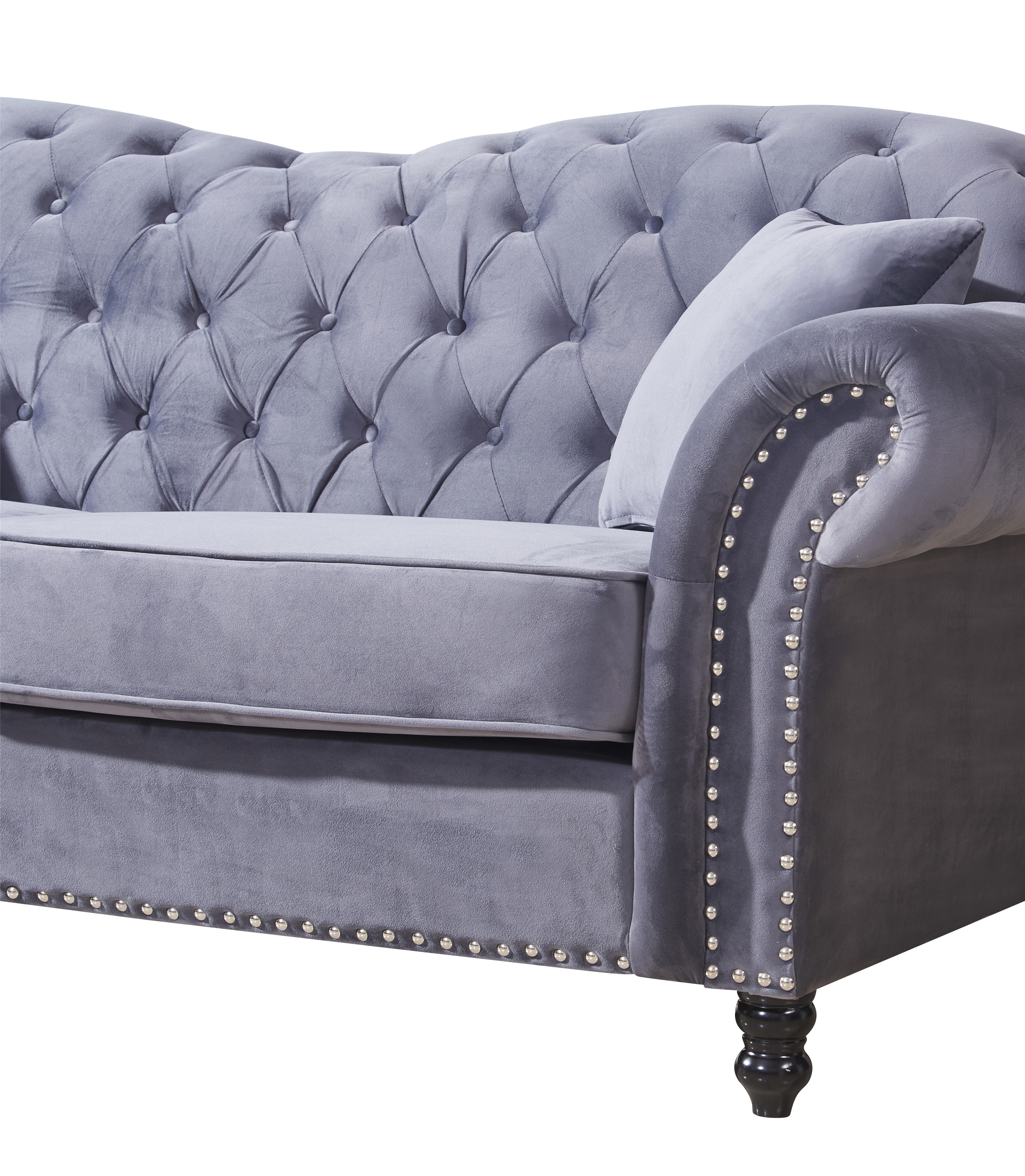 Набор тканевых диванов chesterfield из серой бархатной ткани для гостиной