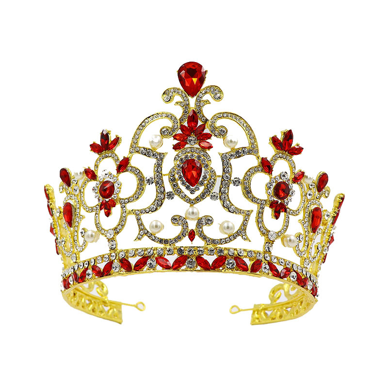 Luxury Exaggerated Adult Tall Princess beauty Pageant Tiara 18K Gold Big Red Teardrop Crystal Alloy Party Queen Crown