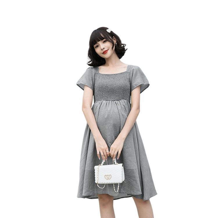 Hot Selling Latest Design Floral Print Elastic Vintage Square Neck Short Sleeve Long Dress Women Summer Dresses Clothing