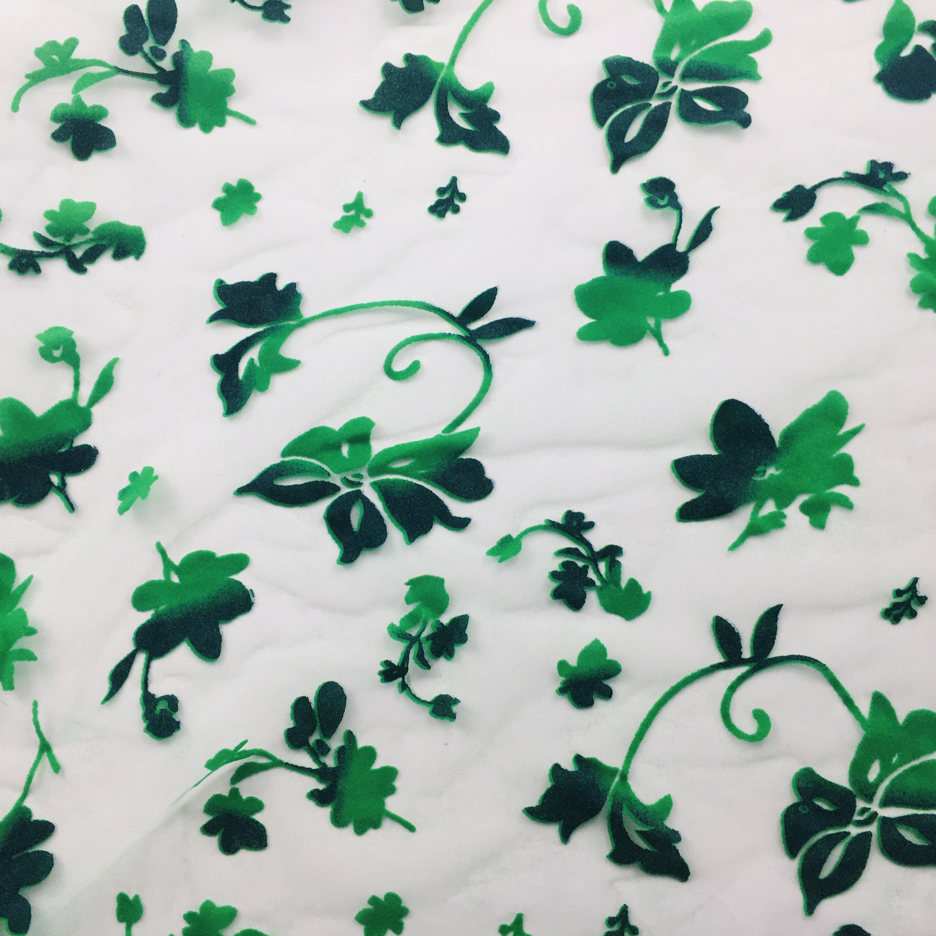 HG6211 Custom Hot Sales Ombre Plant Design Flocked Tulle Fabric For Dress
