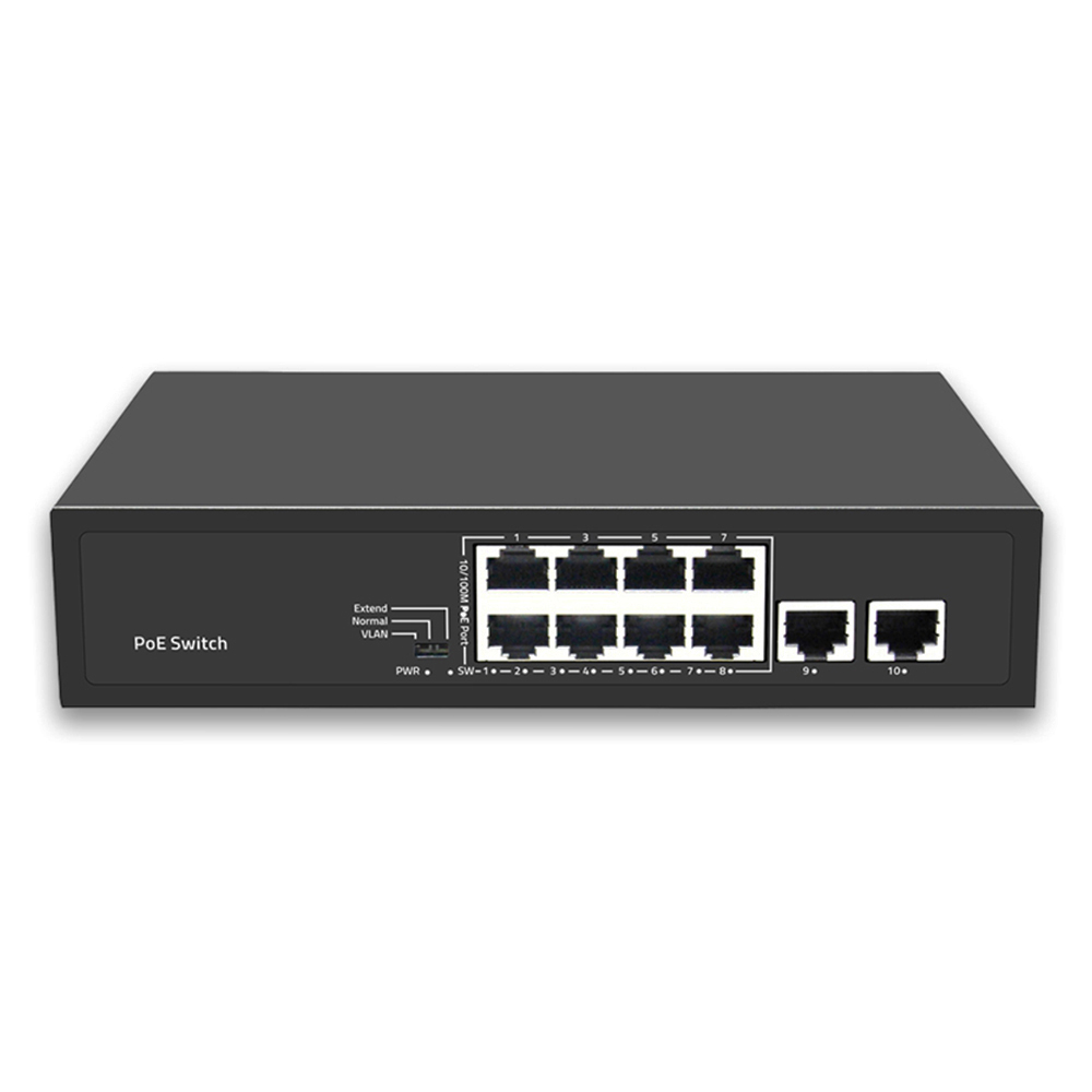 Высококачественный коммутатор с 8 портами PoE, 2 порта Uplink Ethernet, 120 Вт, Неуправляемый коммутатор Realtek PoE