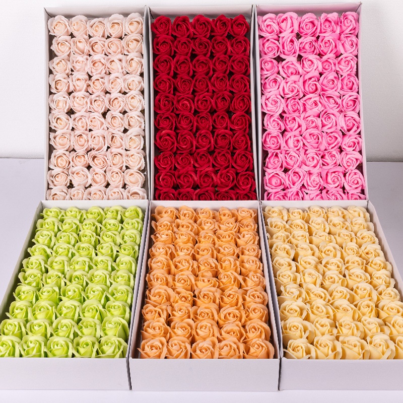 TC Cheap Wholesale Wedding Decoration Artificial Rose Petals 5cm Flower Heads 50pcs Per Gift Box 3 Layers Soap Roses