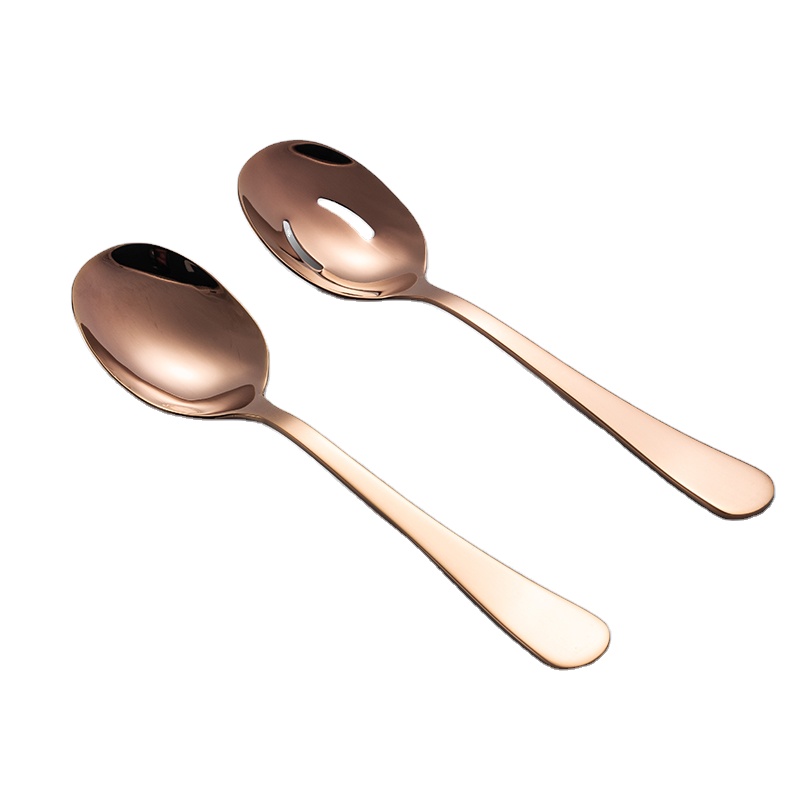 Dishwasher Safe Advanced Mirror Polishing Rose Gold Black Stainless Steel Serving Spoon And Slotted Spoon