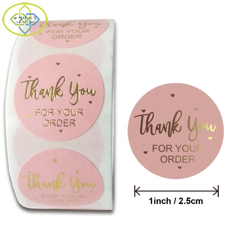 500 PCS Per Roll 1.5 inch Custom Asthetic Adhesive Rose Gold Foil Thank You Stickers