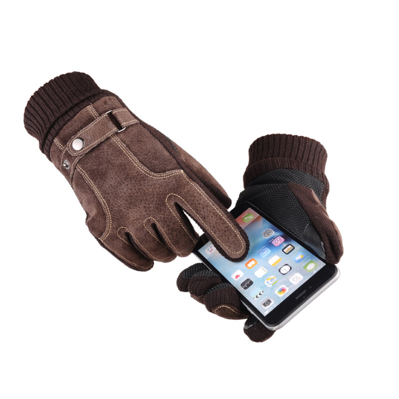 Daily Life Warm Riding Gloves Windproof  Warm Pig Leather Winter Men Gloves