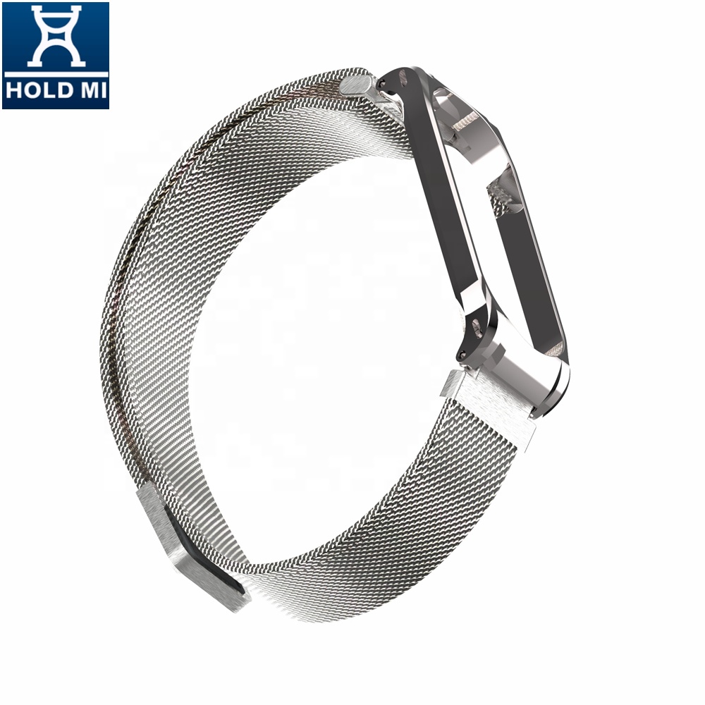 HOLDMI ODM 43026 series silver color stainless steel miband 4 strap milanese loop for mi band 4 and 3