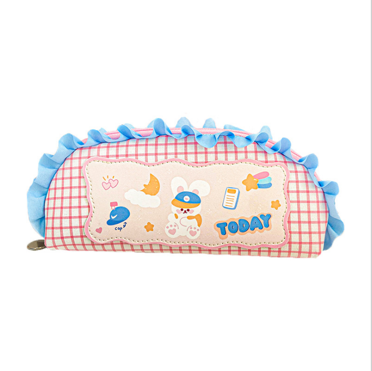 Japanese large-capacity canvas stationery bag girl pupil lovely girl heart multi-function pencil box
