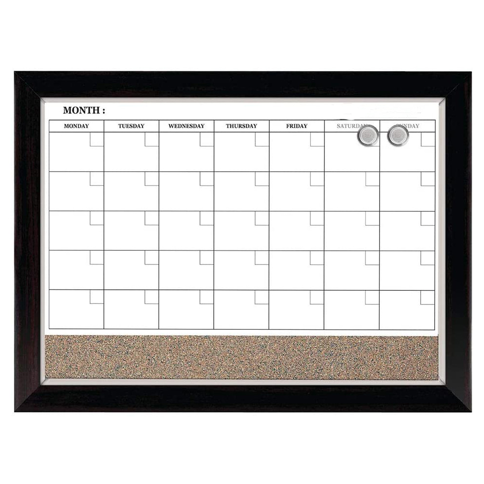 Wood frame magnetic Dry Erase white cork Calendar Bulletin Board