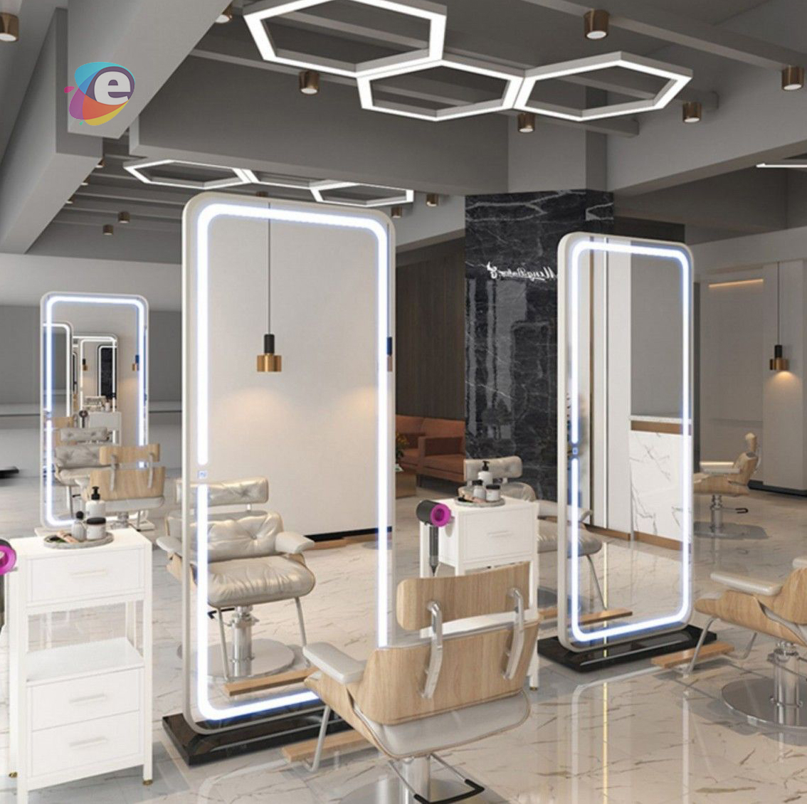 Salon stands iron stainless steel portable hair dressing work station with mirror salon mirror showcases
