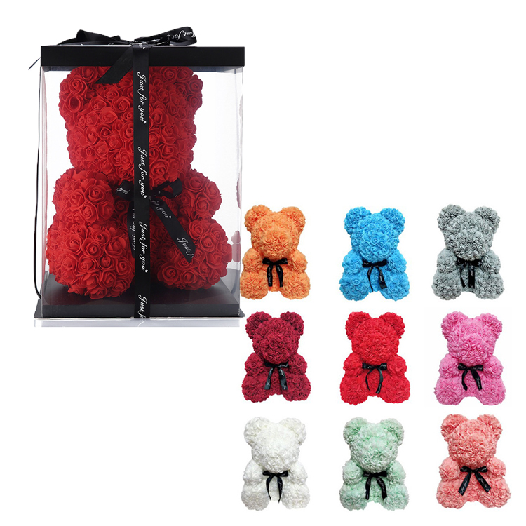 Wholesale Valentine's Day Girlfriend Gift Handmade Preserved 25cm 40cm Flower Bear Teddy Rose Bear